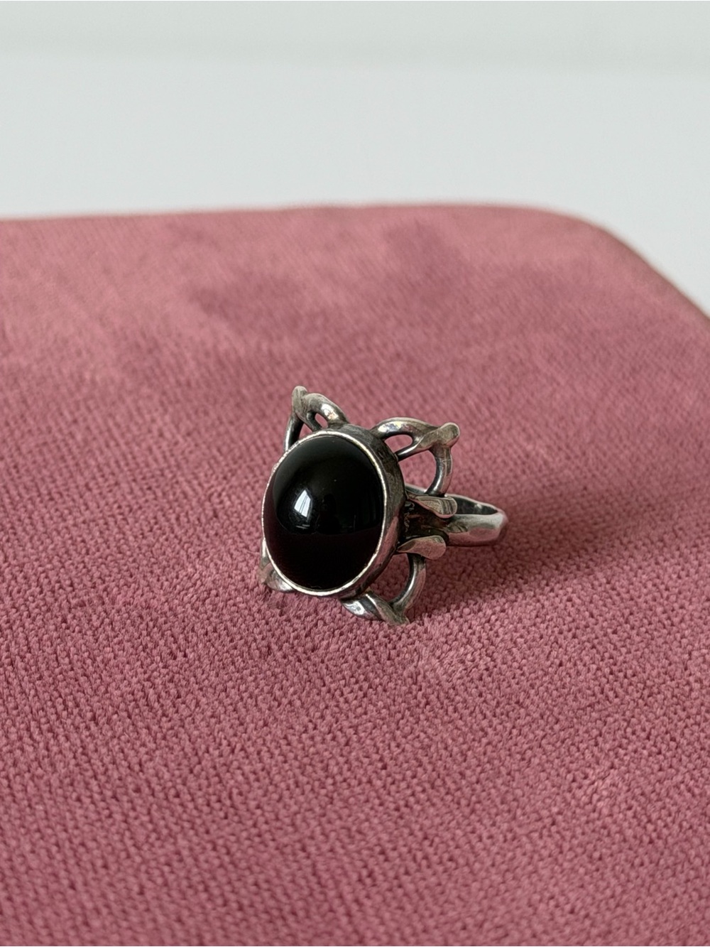 Vintage Black Agate Sterling Silver Statement Ring – Size 7